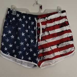 Red and Blue Athletic Shorts with Star and Stripe Design